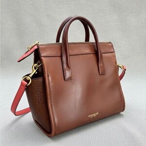 Coach Bleecker Mini Preston Satchel in Mixed Leather - Brown & Pink #28042